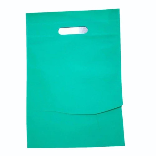 Green D Cut Non Woven Bag - Durable Eco-Friendly Material, Plain Design Without Handle | Ideal for Shopping Use