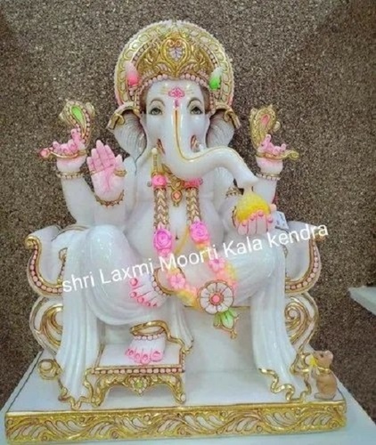 Marble Ganesh Ji Sculpture - 2.5 ft, Glossy Finish | Hand Made, Scratch Resistant, Moisture Proof, Easy To Clean