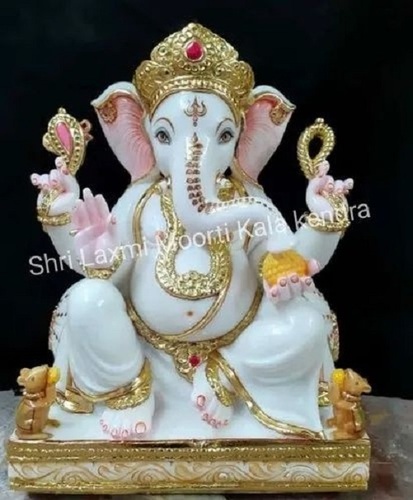 Marble God Ganesha Statue - 2 ft, Multiple Colors, Glossy Finish | Durable, Moisture Proof, Hand Made Hindu Sculpture