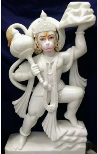 Marble Hanuman Moorti - 2 ft, Glossy White Finish | Carved, Chemical Resistant, Non Toxic, Corrosion Resistant, Easy To Install