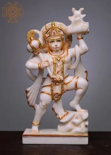 Veer Hanuman Marble Statue - 5 Feet White Flying Pose With Mountain Mudra | Handcrafted, Polished Finish, Glossy Appearance, Crack Proof, Religious Sculpture, Chemical & Scratch Resistant