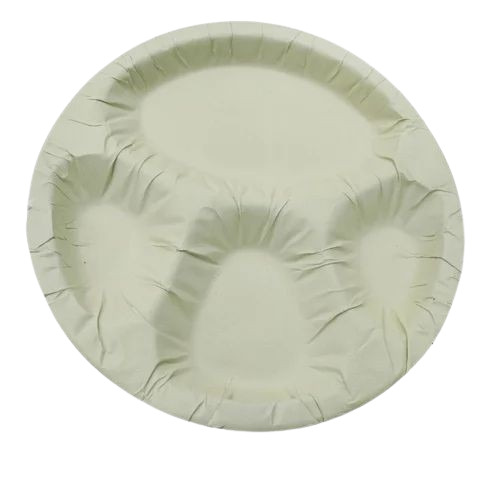 Butter Paper Plate - 12 Inch, White, 250+ GSM Thickness | 4 Compartment, Disposable for Event and Party Supplies