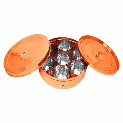 Hammered Copper Spice Box - 7" and 9" Inch Circular Design, Classic Masala Storage Solution with Decorative Copper Brown Finish