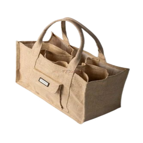 Jute Carry Bag - 5 kg Capacity, Brown Color with Webbed Handle, Customizable Size, Plain Design