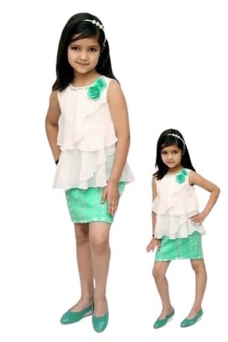 Kids One Piece Dress - Premium Cotton Blend, XXS to XL Size Options, White and Green | Lightweight, Breathable, Quick Dry, Adjustable Straps, Stylish Modern Design