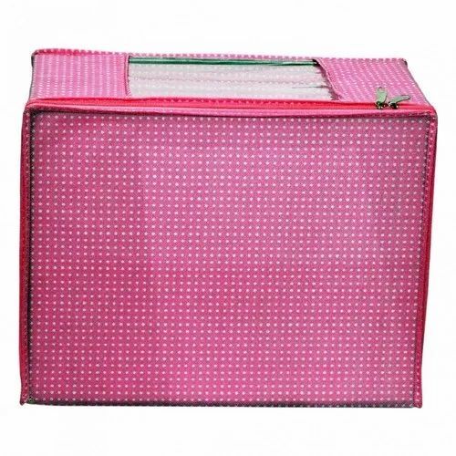 Pink Saree Packaging Bag - PVC, Customized Size, Embossed Surface Finish, Printed Pattern, Zipper Closure, Holds 2 Sarees | Vibrant Pink Color, Durable Design