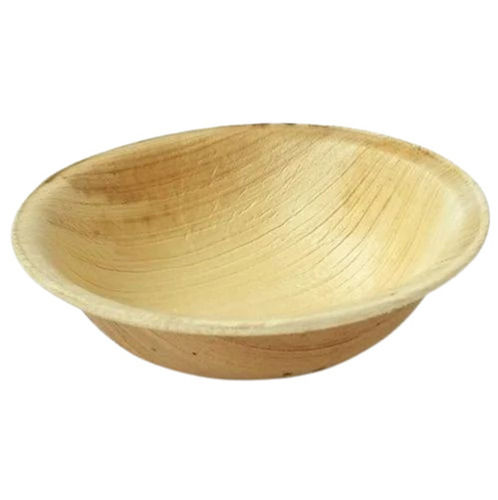 Areca Leaf Round Bowl - 11 Cm Diameter, 2.5 Cm Depth, 6 Mm Rib | Wood Color, Eco-Friendly Material