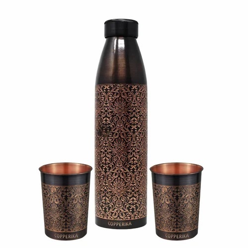 100% Pure Copper Bottle With 2 Glasses