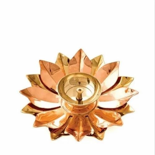 Brass Pyali Diya - Lotus Shape Diya, Handmade Eco-Friendly Copper Finish, Durable, Scratch Resistant, Pure Brass Handle, Floral Pattern