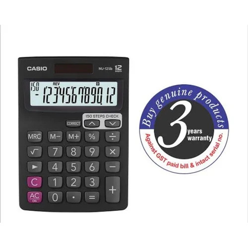 Casio Mj 12sb Calculator - Plastic Material, 12 Digits Display | Black Color, Battery Powered, 150 Steps Check & Correct, 3-Year Warranty