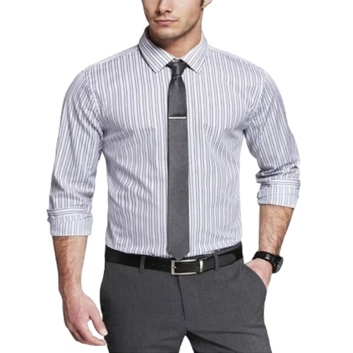 Men Lining Formal Shirt - Cotton, Regular Fit, Striped Pattern, Full Sleeves, Color: White | Breathable, No Fade, Washable, Suitable for Summer and Winter