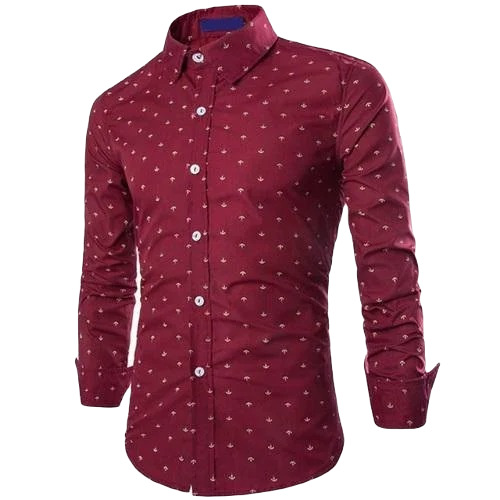 Men Printed Casual Shirt - Cotton, Regular Fit, Maroon Color, Full Sleeves | Breathable, Attractive Pattern, No Fade, Washable