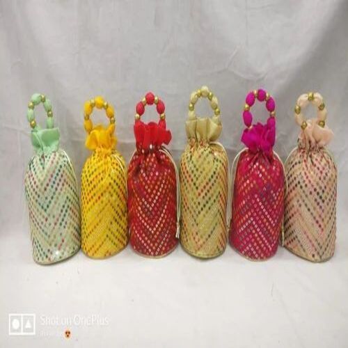 Multi Sequence Round Potli Bag - Cotton, Customized Size, Assorted Colors for Weddings | Handled Design with 500gm Capacity
