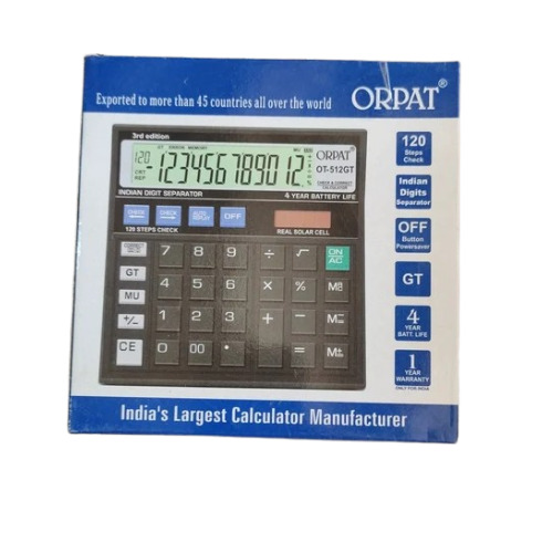 Orpat Basic Calculator Ot-512 Gt - 12 Digit, Black | 150 Steps Check & Correct, Battery Powered