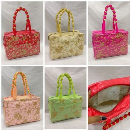 Plastic Coated Bag - Silk Embroidered Ladies Bags Assorted Colors with Elegant Embroidery Design