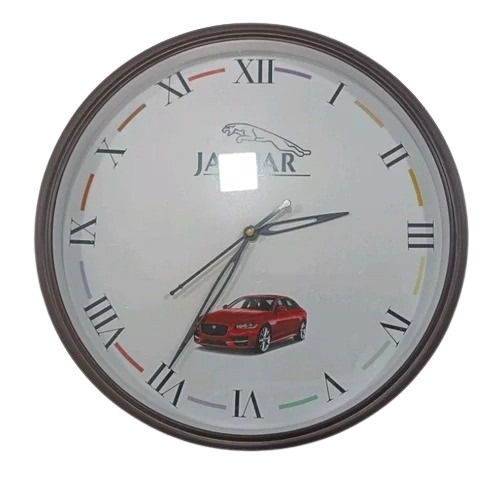 Plastic Round Wall Clock - 9 Inch Diameter, White and Brown Plastic Material | Good Quality Analog Design for Home and Office