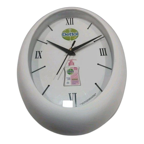 Promotional Wall Clock - Plastic Material, 25W x 43H Cm Size, White Color | Good Quality, Oval Shape, Analog Display