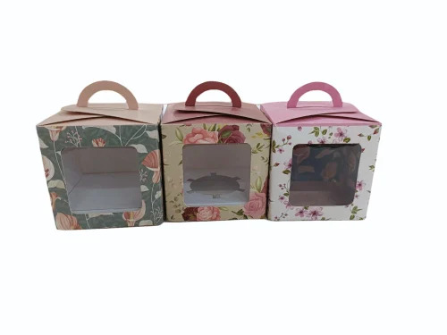 Single Cupcake Packaging Boxes - Paper Material, Rectangular Shape, Multi-Color Design | Durable, Eco-Friendly, Plain & Printed Options