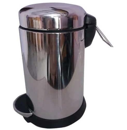SS Pedal Dustbin - Stainless Steel 202, All Sizes, Silver Color | Metal Material, Ideal for Office Use, Durable Foot Pedal Design