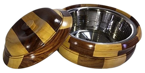 Wooden Chapati Casserole - 1.5 Litre Capacity, Large Round Floral Design with Lid | Premium Wooden and Stainless Steel Material, Set of 2 Pieces