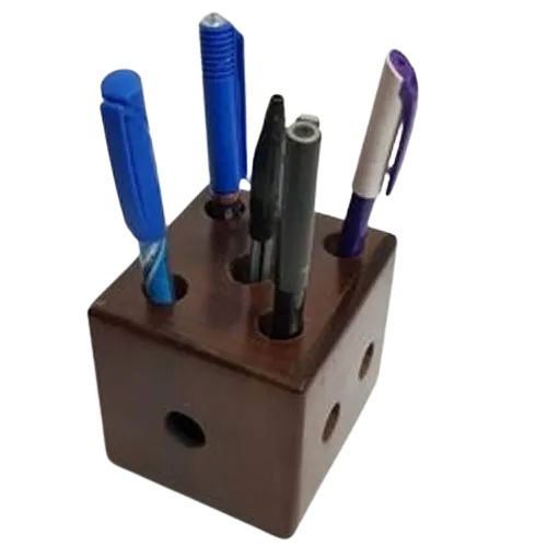 Wooden Dice Shape Pen Stand