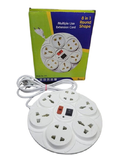 6 Pin Round Extension Board - 10 Socket, 3 m Cord Length | White Color, 50 Hertz Frequency, 220 Volt Rated Voltage