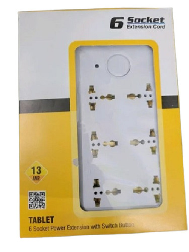 6 Socket Extension Boards - 6 Sockets Cord Length Yes | White and Yellow Design for Home Appliances Usage