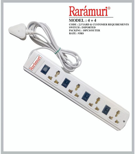 6A Four Way Extension Board White 2.5 Metre Heavy Duty Wire - 4 Sockets, 220 Volt Rated, 50 Hertz Frequency | Ideal for Home Appliances