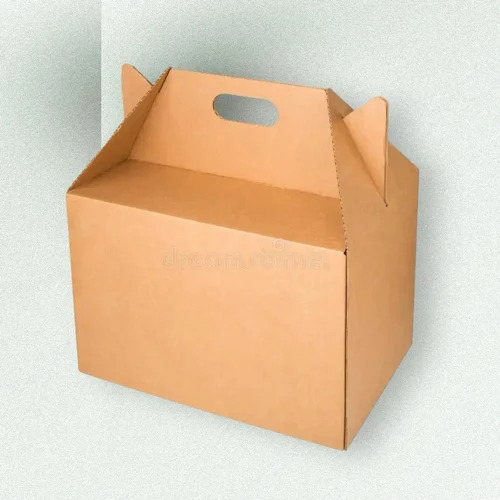 Corrugated Printed 3 Ply Cake Box With Handle - Kraft Paper, Rectangle Shape, Eco-Friendly | Various Colors, Durable, Plain & Printed Designs