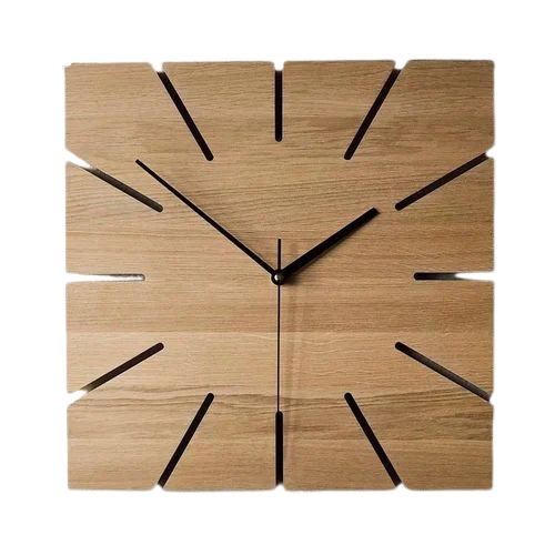 Designer Wooden Wall Clock - 12 Inch Square | Brown Analog Style, Perfect for Home Decor