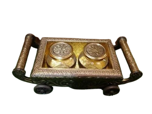Dry Fruit Jar Set Of 2 - Handmade Metal Box, 8x12x3.5 Inch | 250 gm Capacity, Rectangular Shape, Brown Finish, Single Compartment