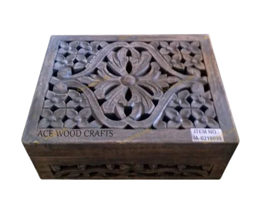 Handcrafted Wooden Box - Customized Rectangular Design, Antique Polished Finish with Handcarving Details