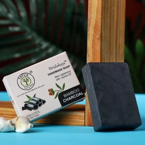 Bamboo and Charcoal Handmade Soap - 100 Gm Pack, Herbal Bath Soap for Ages 18-62