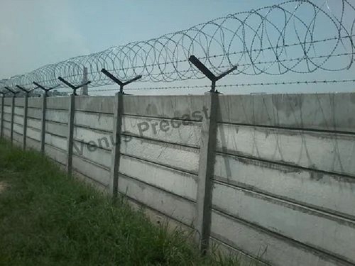 Industrial Precast Boundary Wall - RCC Panel Build 2100mm X 300mm X 50mm Slab, Eco-Friendly Grey Design for External Boundary Use