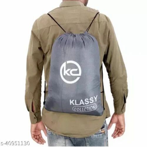 Nylon Drawstring Bag - 5 Kg Capacity, Grey Printed Design | Customizable Size, Multicolor Options
