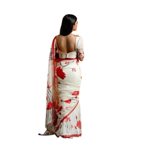 Ladies Cotton Sarees - Red and White Printed Cotton, Modern Attractive Designs with Shiny Look for Casual and Party Wear