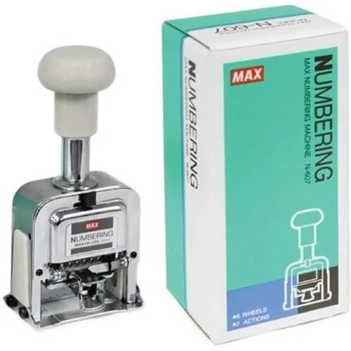 Max Numbering Machine - 6 Digit, 100 Impressions Per Minute | New Silver Finish, Brass Letters