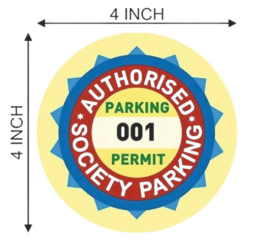 Parking Permit Sticker - 4x4 Inches, Multicolor Printed Paper | Durable, Fine Finished, Round Shape, Adhesive for Apartment Use