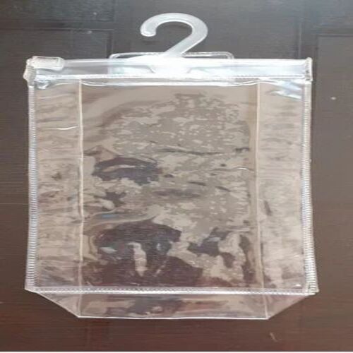 PVC Shopping Hanger Bag - 0.5 Kg Capacity, Button Closure, Transparent Plain Design | Offset Printing