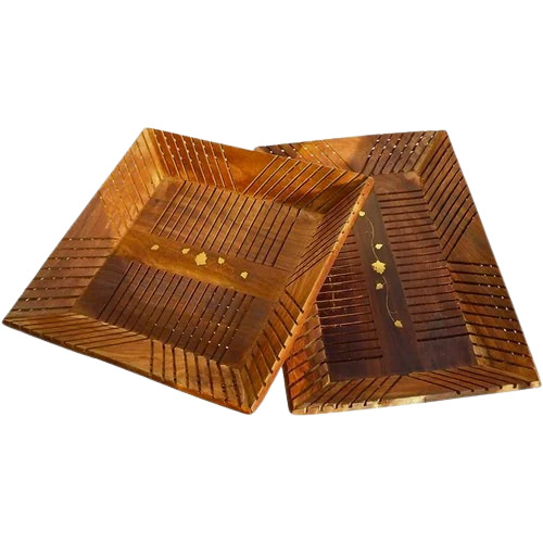 Rectangular Wooden Serving Tray - Wooden, 12 Inch, Brown Color, Natural Finish | Ideal for Home Usage, Elegant and Versatile Design