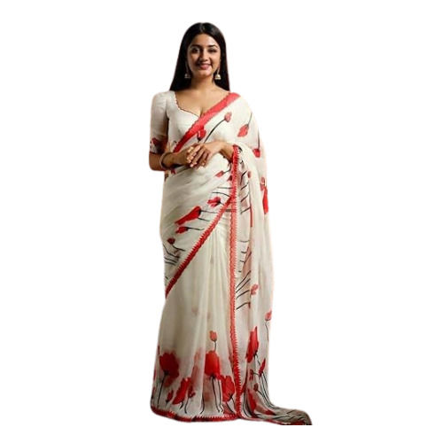 Red And White Khadi Cotton Sarees