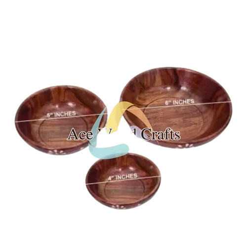 Wooden Bowl Set - Oval Shape, Brown Color, Printed Pattern, Natural Finish | 3-Piece Wooden Tableware Collection