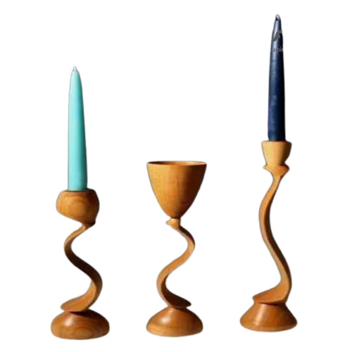 Wooden Candle Stand - Golden Matte Finish, Handmade Wooden Design in Carton Box Packaging