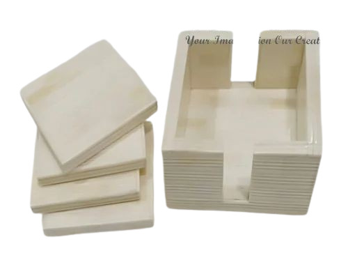 Wooden Coaster Set - 5x5 Inch | White Wood Design for Home Use
