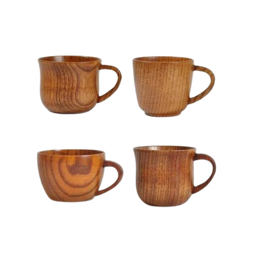 Wooden Coffee Cups - 250 ml Brown | Polished Finish Handle Provided Customized Plain Design Ideal for Home Office and Dining Table