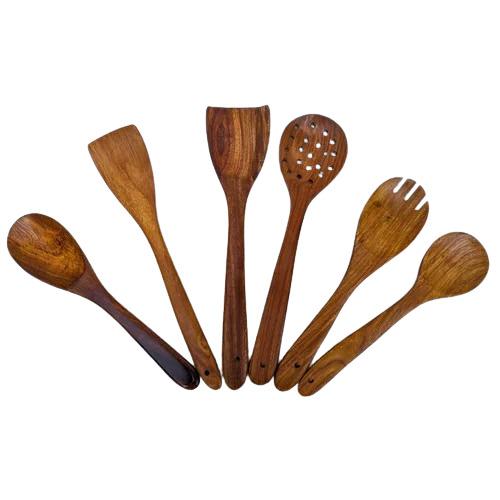 Wooden Cooking Spoon Set - Wood Material, Brown Color | Reusable Kitchen Utensils for Efficient Cooking and Serving