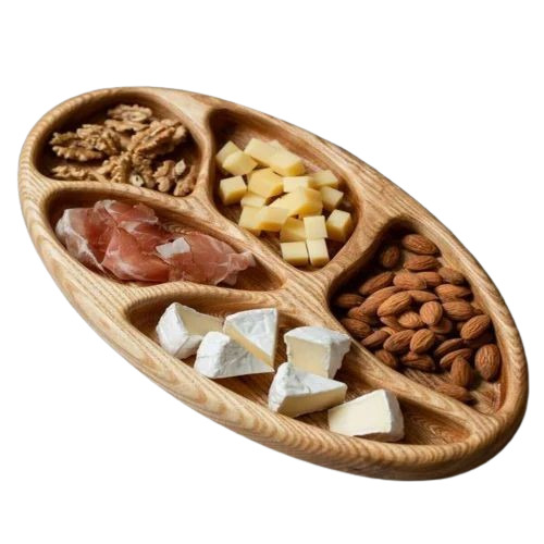 Wooden Dry Fruit Platter - Mango Wood Multi-Design Wood Color | Handmade for Elegant Serving of Dry Fruits