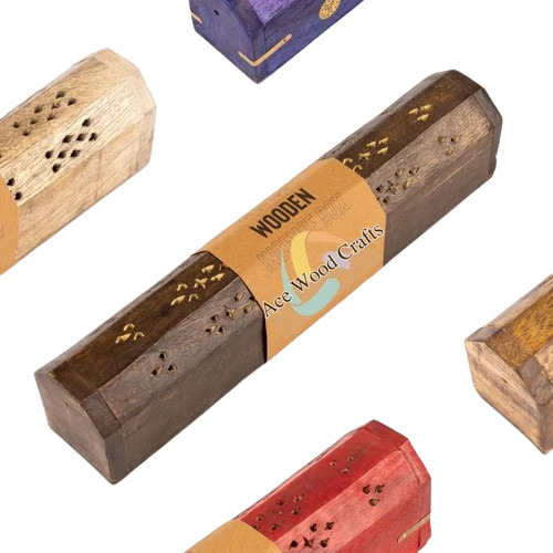 Wooden Incense Holder - Rectangular Brown Design with Handle & Ash Catcher | Durable, Eco-Friendly, Easy to Clean, Moisture Proof