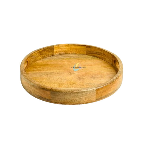 Wooden Round Serving Tray - 10x10 Inches, Natural Finish | Brown Wooden Craftsmanship