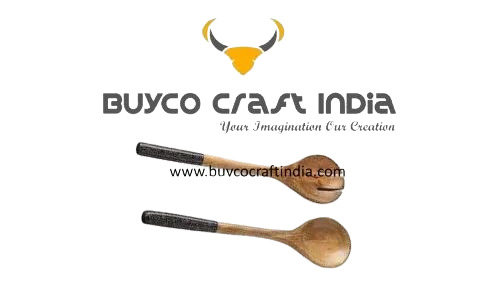 Wooden Serving Spoon - Multicolour Wooden & Enamel, Customizable Size, Designer Spoon Shape, Microwave Safe | Ideal for Home Use
